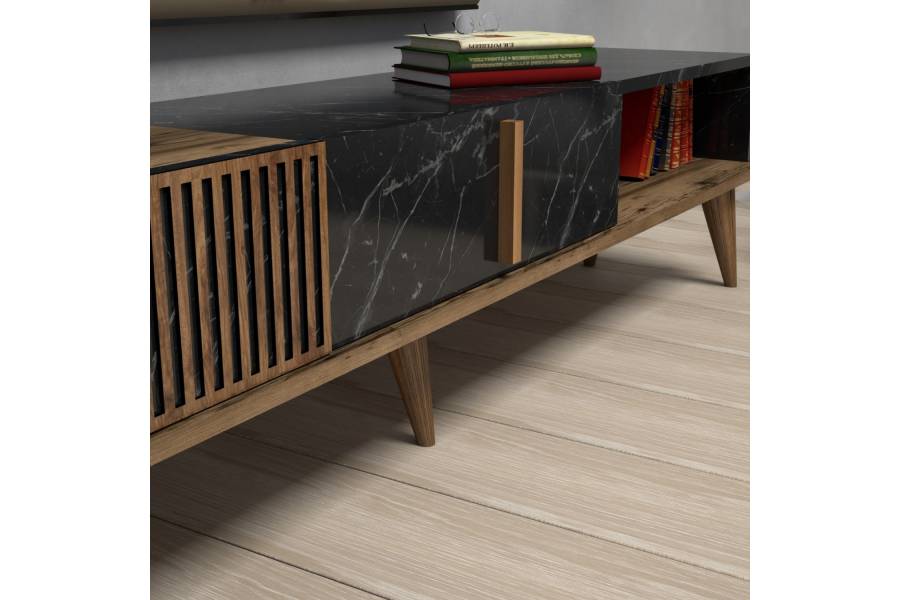 ΕΠΙΠΛΟ ΤΗΛΕΟΡΑΣΗΣ HM9512.02 ΜΕΛΑΜΙΝΗΣ ΚΑΡΥΔΙ ΚΑΙ ΟΨΗ ΜΑΥΡΟΥ ΜΑΡΜΑΡΟΥ 180x35x40Yεκ.