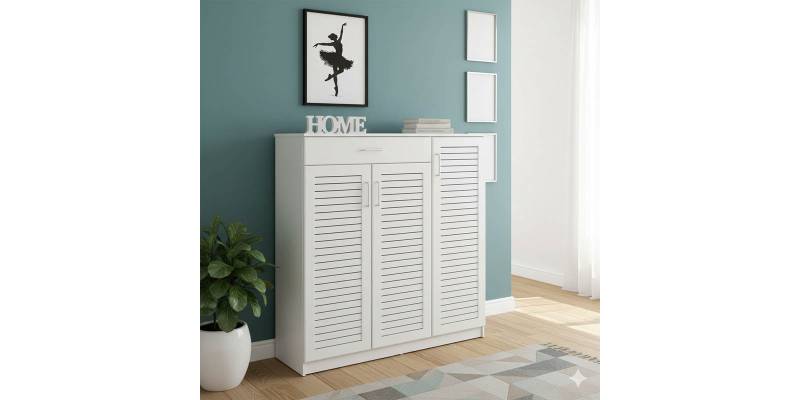 Παπουτσοθήκη-ντουλάπι SANTE pakoworld 30 ζεύγων σε λευκή απόχρωση 120x37x123εκ