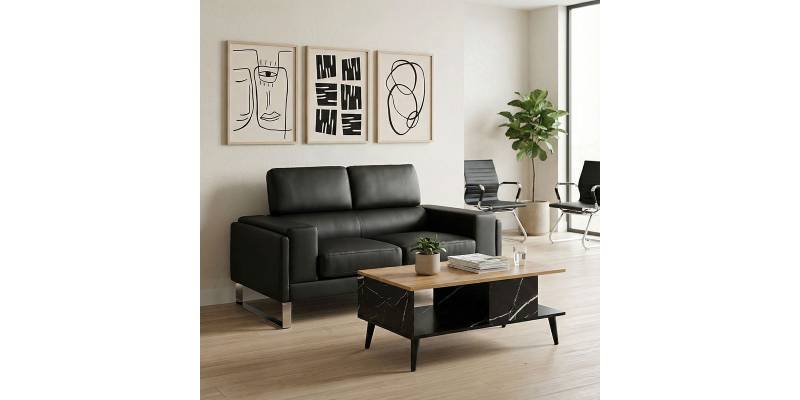 Καναπές Shea pakoworld 2θέσιος pu μαύρο-inox 158x80x87εκ