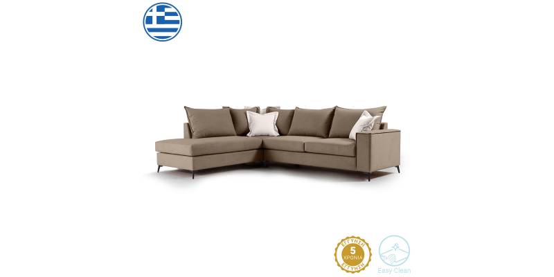 Γωνιακός καναπές δεξιά γωνία Romantic pakoworld ύφασμα mocha-cream 290x235x95εκ