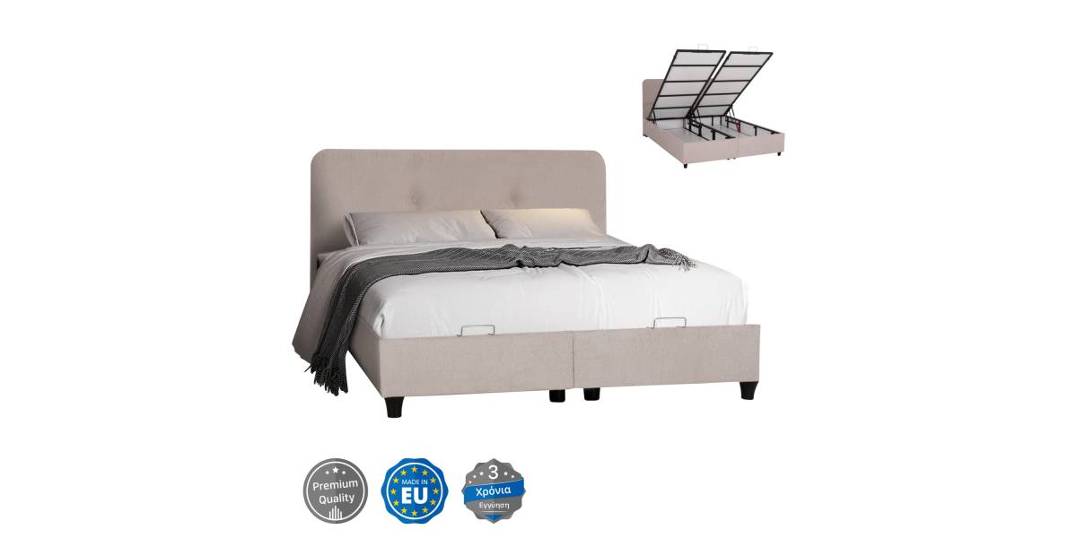 ΚΡΕΒΑΤΙ ΜΕ ΑΠΟΘ.ΧΩΡΟ DOLORES HM631.32 ΜΠΕΖ ΥΦΑΣΜΑ- ΓΙΑ ΣΤΡΩΜΑ 160x200εκ