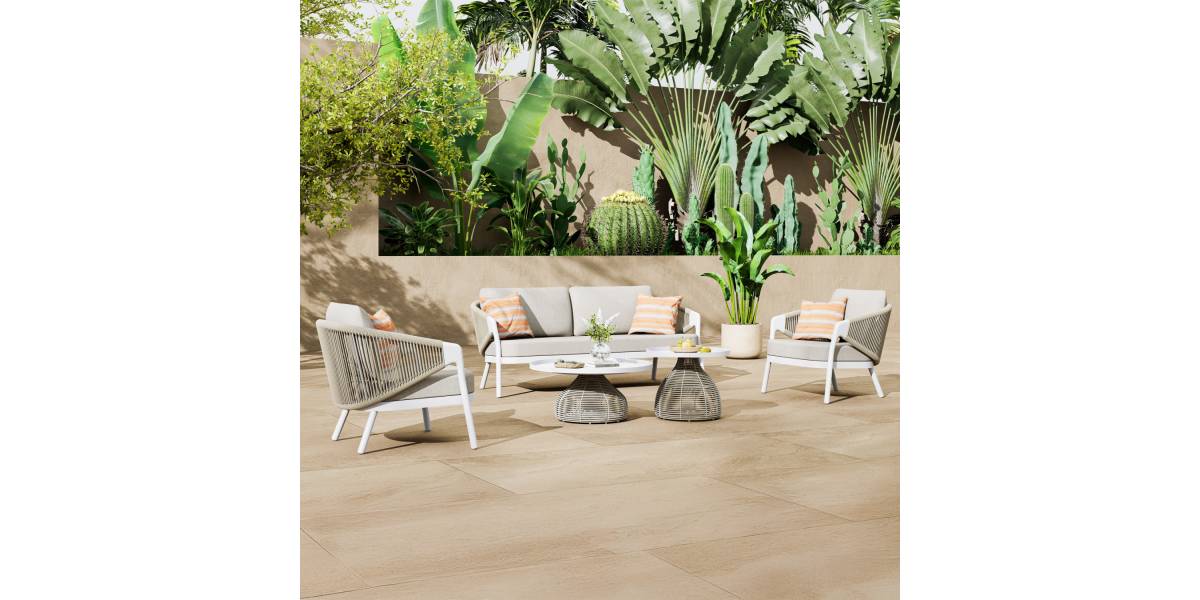 ΣΕΤ ΣΑΛΟΝΙ 5ΤΜΧ DRISCOLL ΗM6473.02 IVORY ΑΛΟΥΜΙΝΙΟ--ΜΠΕΖ ΣΧΟΙΝΙ & OLEFIN ΥΦΑΣΜΑ