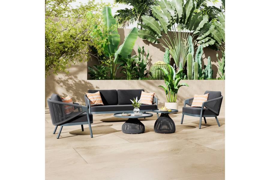 ΣΕΤ ΣΑΛΟΝΙ 5ΤΜΧ DRISCOLL ΗM6473.01 ΣΚΟΥΡΟ ΓΚΡΙ ΑΛΟΥΜΙΝΙΟ-ΣΧΟΙΝΙ-OLEFIN ΥΦΑΣΜΑ