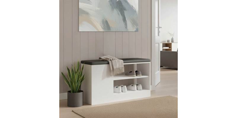 Παπουτσοθήκη-σκαμπό Deboule pakoworld 8 ζευγών σε λευκή-μαύρη απόχρωση 90x30x46εκ