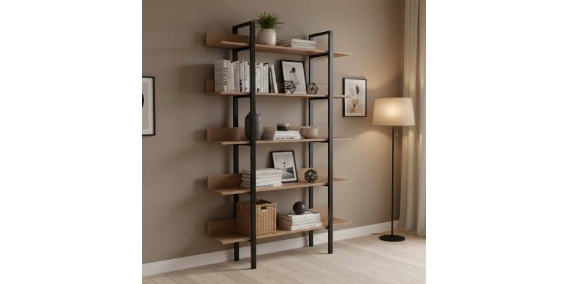 Βιβλιοθήκη Boderta pakoworld σε sonoma-μαύρη απόχρωση 120x30x190εκ