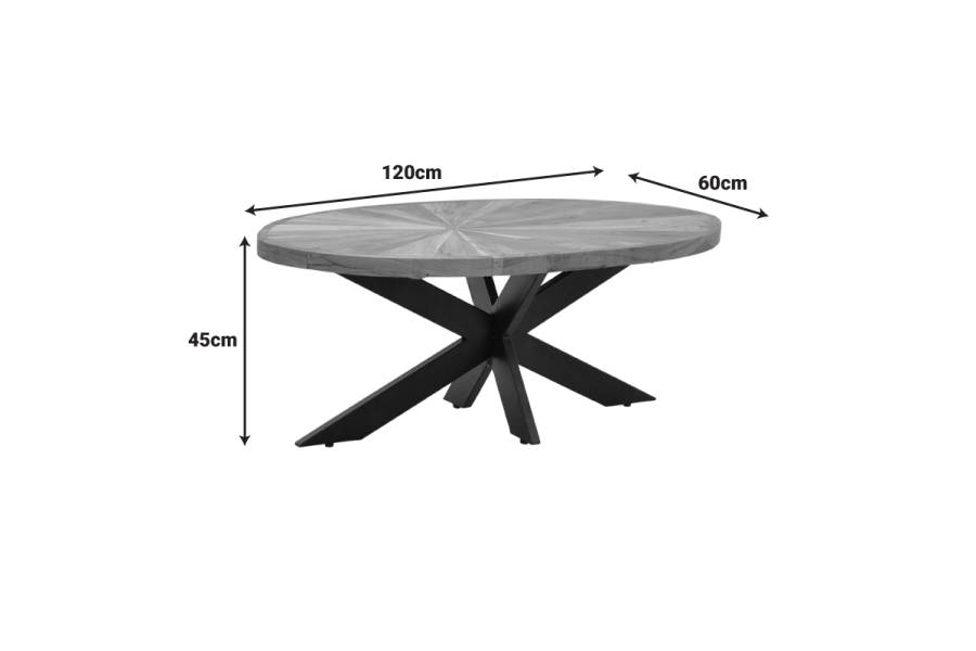 Τραπέζι σαλονιού Fardy pakoworld μασίφ ξύλο ακακίας σε φυσική απόχρωση με μαύρα μεταλλικά πόδια 120x60x45εκ