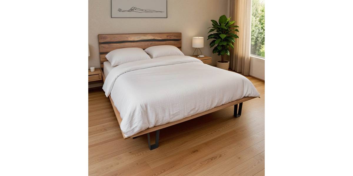 Κρεβάτι Imena pakoworld διπλό μασίφ ξύλο σε φυσική απόχρωση 160x200εκ