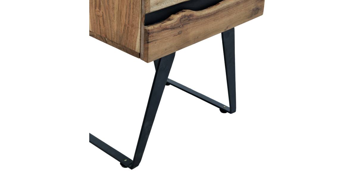 Κομοδίνο Imena pakoworld μασίφ ξύλο Acacia σε φυσικό απόχρωση με μαύρα μεταλλικά πόδια 45x35x56εκ