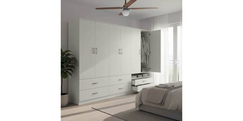 Ντουλάπα εξάφυλλη με συρτάρια Lego pakoworld λευκή 240x42x180εκ