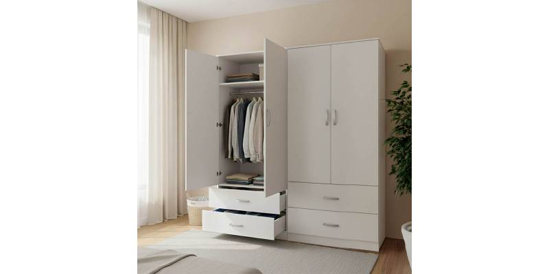 Ντουλάπα τετράφυλλη με συρτάρια Lego pakoworld λευκή 160x42x180εκ