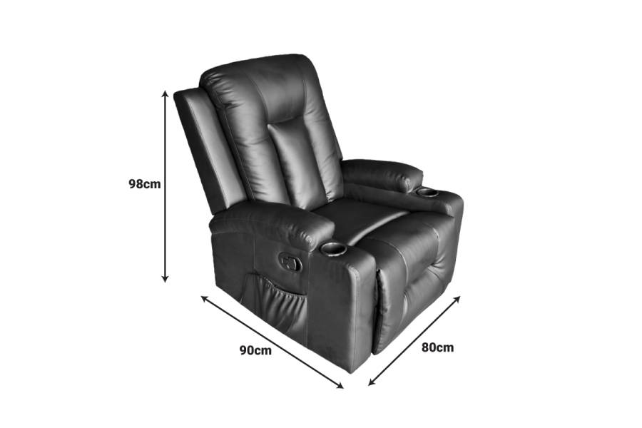 Πολυθρόνα relax με μηχανισμό massage Gessel pakoworld PU σε μαύρη απόχρωση 80x90x98εκ