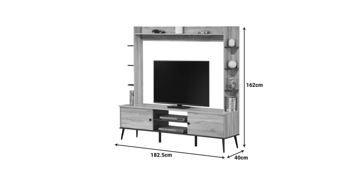 Σύνθετο σαλονιού Zezan pakoworld σε sonoma-ανθρακί απόχρωση 182.5x40x162εκ