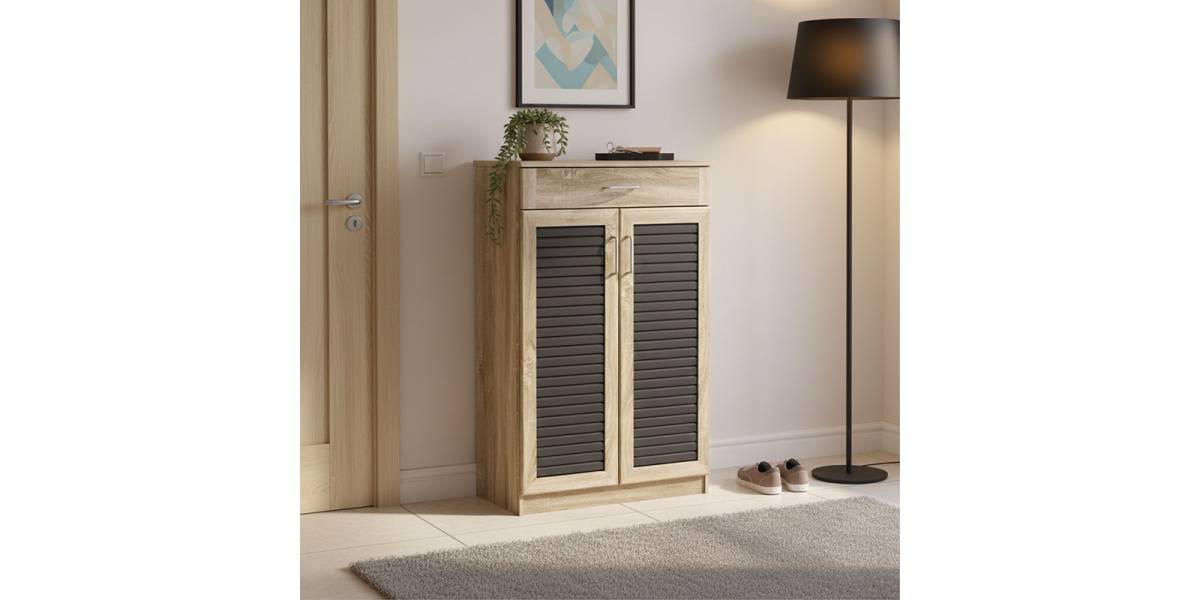 Παπουτσοθήκη-ντουλάπι Sante pakoworld 20 ζεύγων σε sonoma-ανθρακί απόχρωση 80x37x123εκ