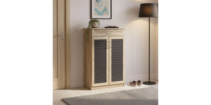 Παπουτσοθήκη-ντουλάπι Sante pakoworld 20 ζεύγων σε sonoma-ανθρακί απόχρωση 80x37x123εκ