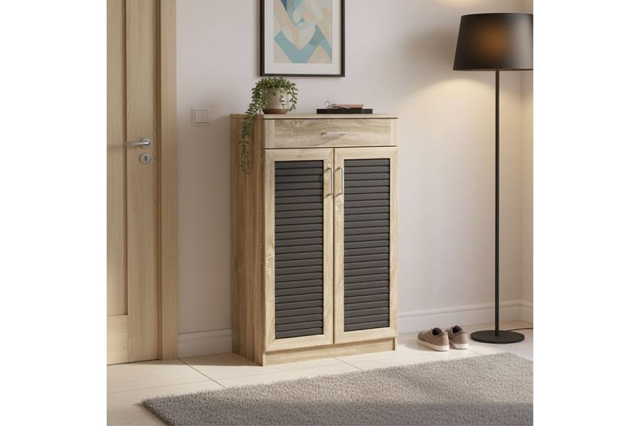 Παπουτσοθήκη-ντουλάπι Sante pakoworld 20 ζεύγων σε sonoma-ανθρακί απόχρωση 80x37x123εκ