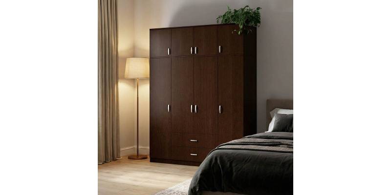 Ντουλάπα τετράφυλλη Royal pakoworld με συρτάρια και πατάρι wenge 200x58x230εκ