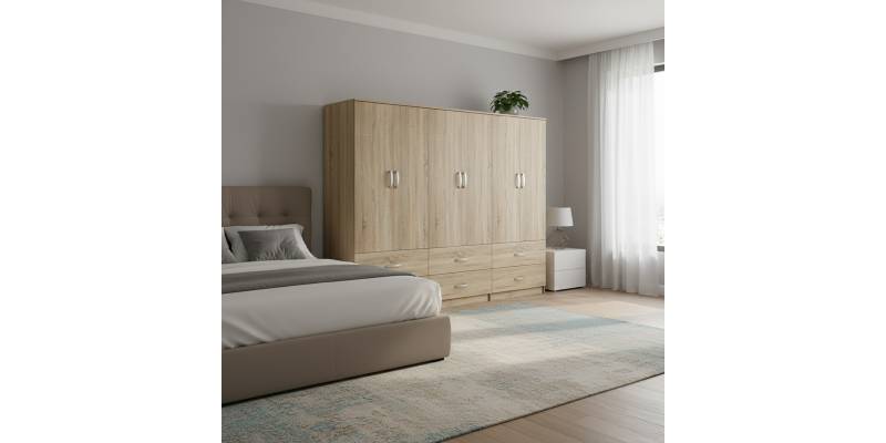 Ντουλάπα εξάφυλλη με συρτάρια Lego pakoworld sonoma 240x42x180εκ