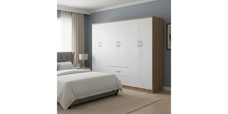 Ντουλάπα εξάφυλλη Lego Ι pakoworld sonoma-λευκό 200.5x42x180εκ