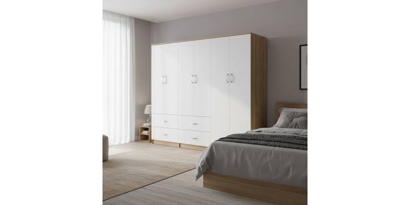 Ντουλάπα εξάφυλλη Lego pakoworld sonoma-λευκή 240x42x180εκ