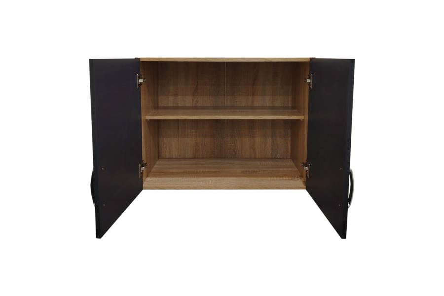 Ντουλάπα δίφυλλη με 2 συρτάρια και πατάρι Lego pakoworld σε oak-ανθρακί απόχρωση 80x42x240εκ