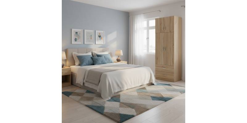 Ντουλάπα δίφυλλη με 2 συρτάρια και πατάρι Lego pakoworld σε oak απόχρωση 80x42x240εκ