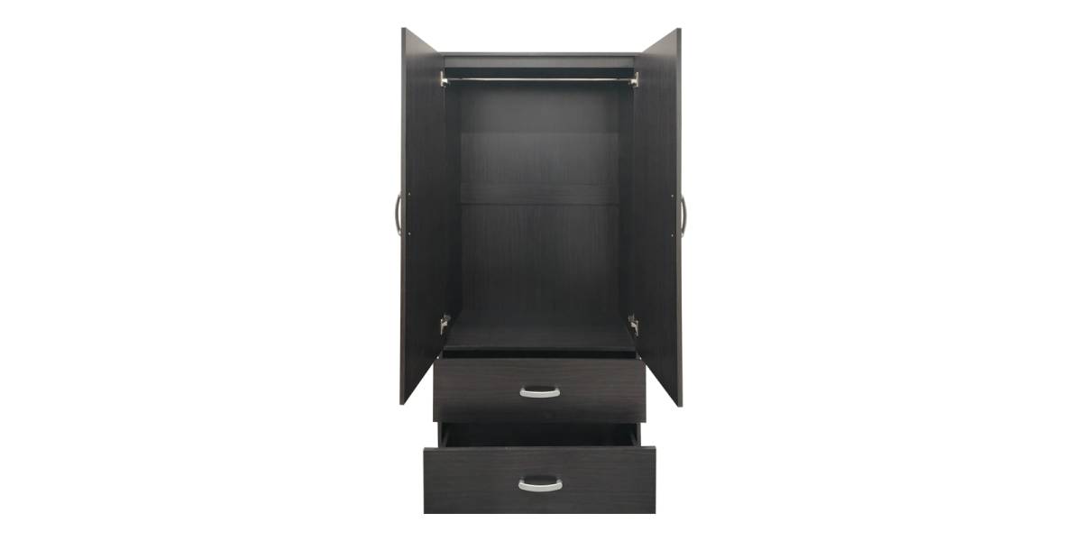 Ντουλάπα δίφυλλη με 2 συρτάρια και πατάρι Lego pakoworld σε wenge απόχρωση 80x42x240εκ