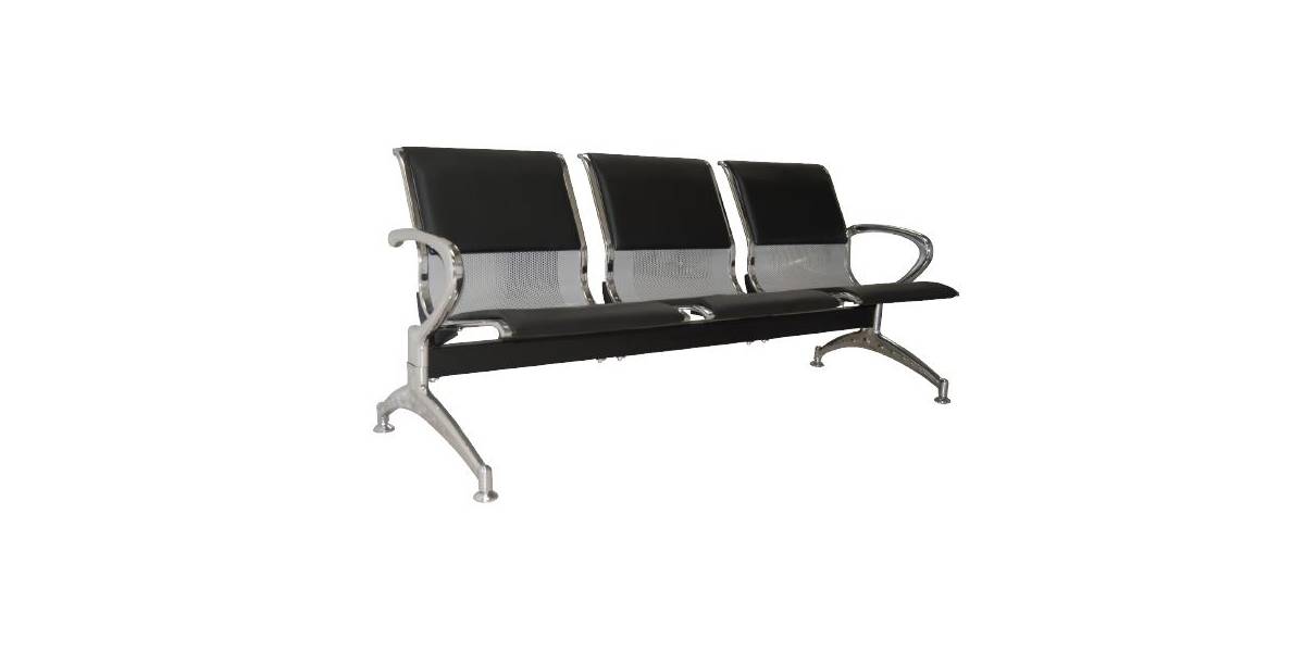 Κάθισμα Αναμονής - Υποδοχής 3 Θέσεων, Μέταλλο Χρώμιο PVC Μαύρο
