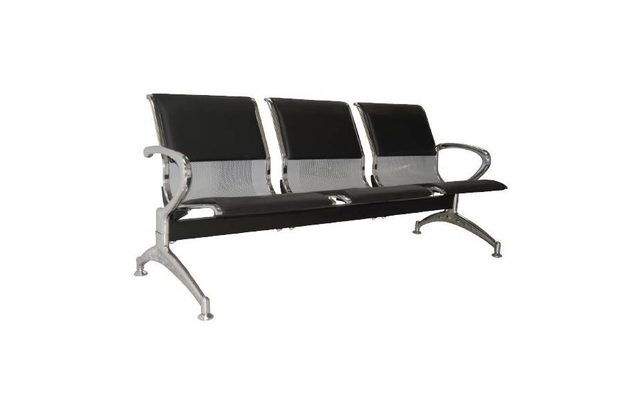 Κάθισμα Αναμονής - Υποδοχής 3 Θέσεων, Μέταλλο Χρώμιο PVC Μαύρο