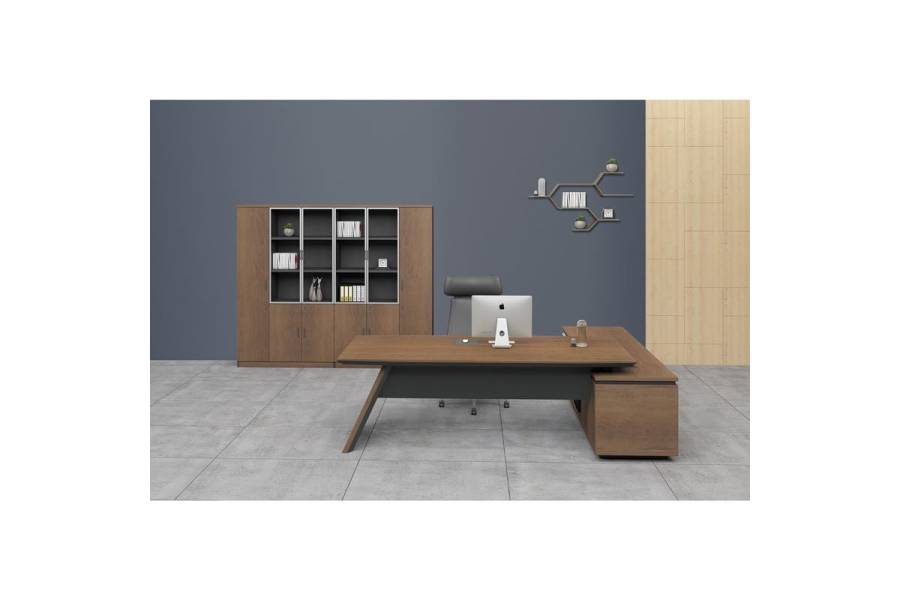 PROLINE Γραφείο Αριστερή Γωνία Απόχρωση Καρυδί Δρυς - Μαύρο