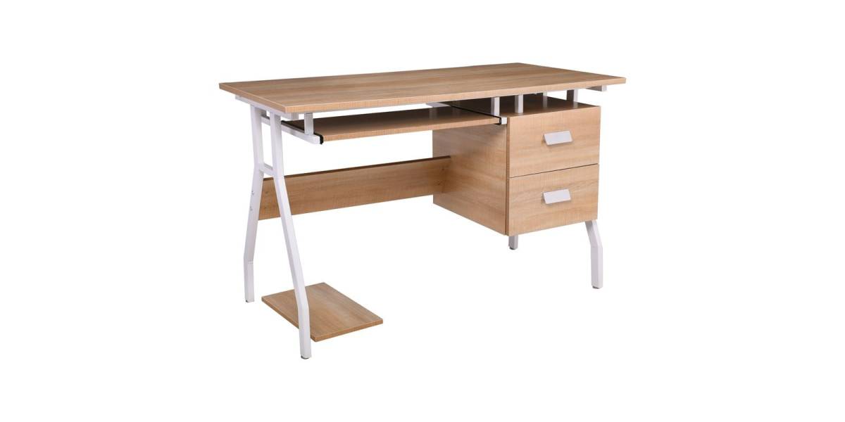 UNIT Γραφείο Η/Υ Μέταλλο Βαφή Άσπρο, Melamine Απόχρωση Sonoma