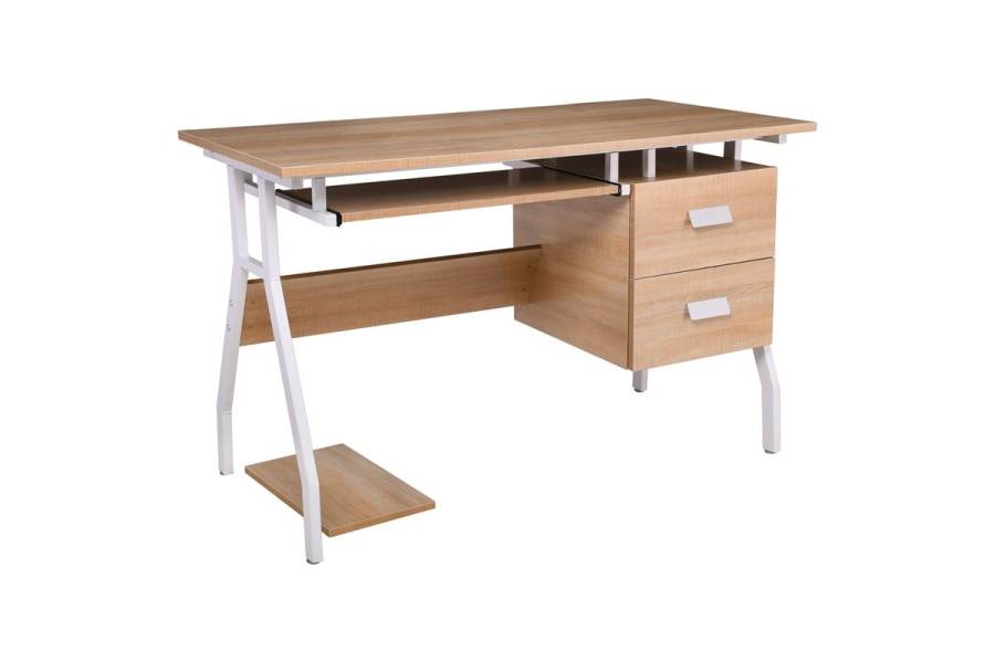 UNIT Γραφείο Η/Υ Μέταλλο Βαφή Άσπρο, Melamine Απόχρωση Sonoma