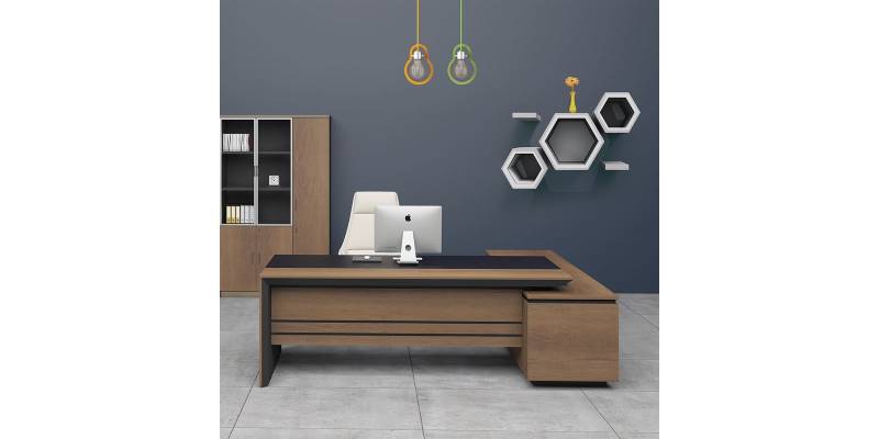 PROLINE Γραφείο Αριστερή Γωνία Απόχρωση Καρυδί Δρυς - Μαύρο