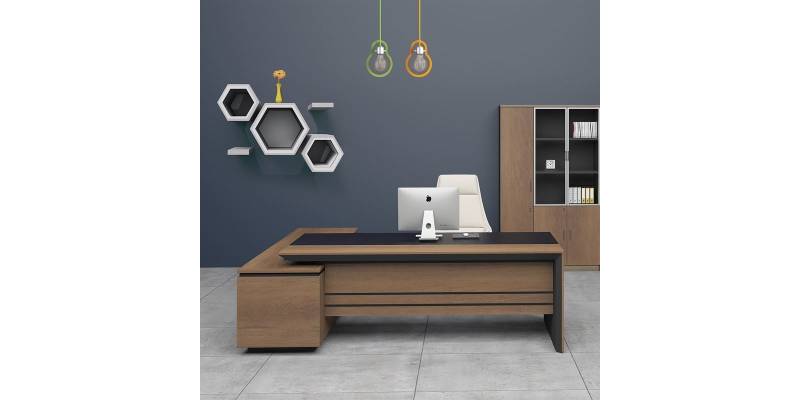 PROLINE Γραφείο Δεξιά Γωνία Απόχρωση Καρυδί Δρυς - Μαύρο