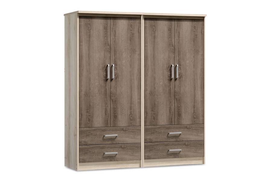 Nτουλάπα ρούχων τετράφυλλη Olympus pakoworld με 4 συρτάρια χρώμα castillo-toro 162x57x183εκ