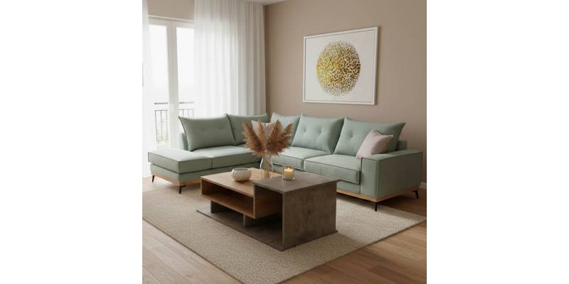 Γωνιακός καναπές δεξιά γωνία Luxury II pakoworld ύφασμα ciel-cream 290x235x95εκ