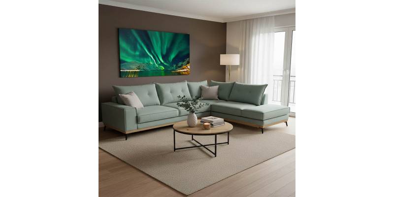 Γωνιακός καναπές αριστερή γωνία Luxury II pakoworld ύφασμα ciel-cream 290x235x95εκ