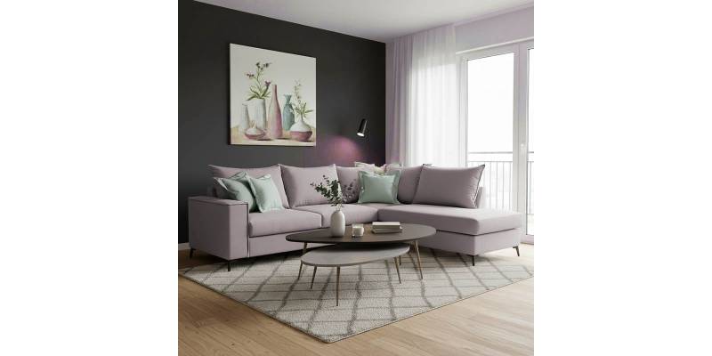 Γωνιακός καναπές αριστερή γωνία Romantic pakoworld ύφασμα elephant-ciel 290x235x95εκ