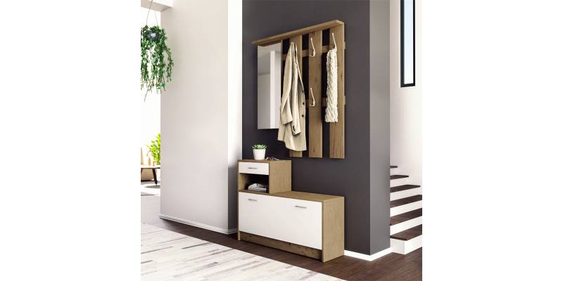 Έπιπλο εισόδου Jamie pakoworld καρυδί-λευκό 100x27,5x187εκ