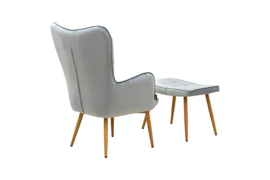 Πολυθρόνα Maddison με υποπόδιο-μαξιλάρι pakoworld βελούδο γκρι-φυσικό 68x72x98εκ