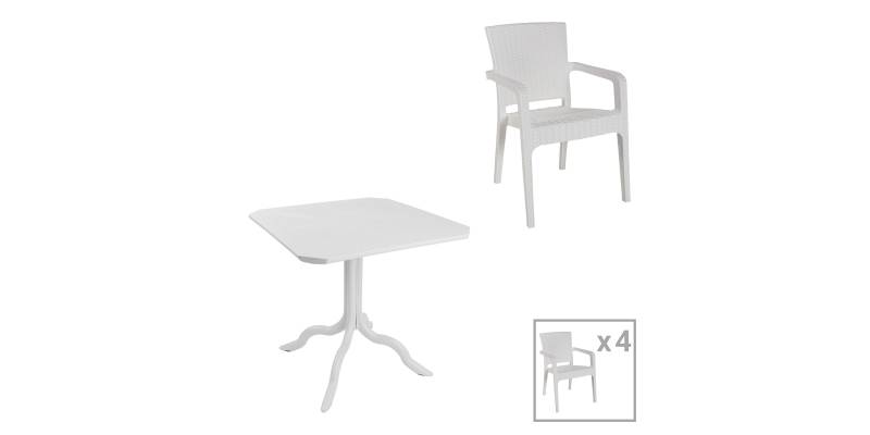 Τραπεζαρία Icon-Halcyon pakoworld σετ 5τεμ PP σε λευκή απόχρωση