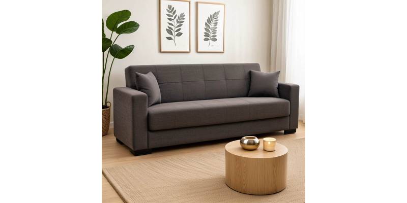 Καναπές-κρεβάτι με αποθηκευτικό χώρο τριθέσιος Vox pakoworld ανθρακί ύφασμα 214x82x83εκ