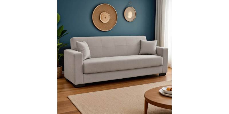 Καναπές-κρεβάτι με αποθηκευτικό χώρο τριθέσιος Vox pakoworld γκρι-μπεζ ύφασμα 214x82x83εκ