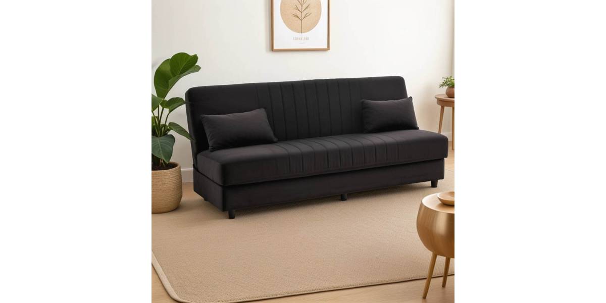 Καναπές-κρεβάτι με αποθηκευτικό χώρο τριθέσιος Romina pakoworld μαύρο ύφασμα 190x85x90εκ