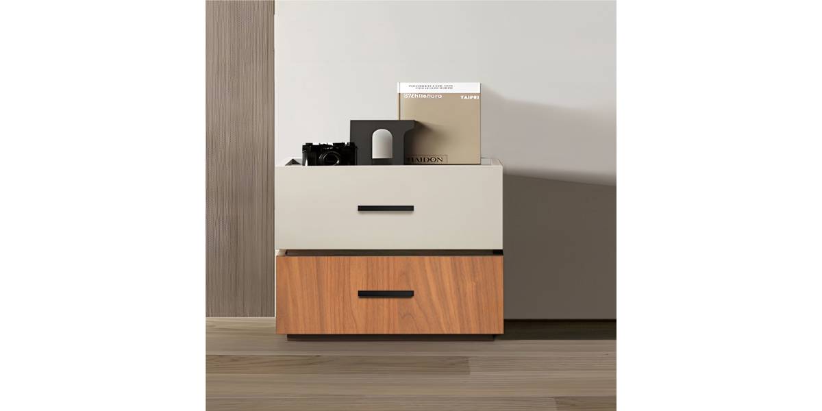 Κομοδίνο Sonlen pakoworld mdf σε καρυδί-μπεζ απόχρωση 60x40x44.5εκ