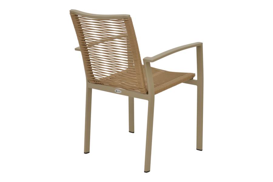 Πολυθρόνα Jonian pakoworld στοιβαζόμενη σαμπανιζέ αλουμίνιο-textilene σε φυσική απόχρωση 57x63x83εκ