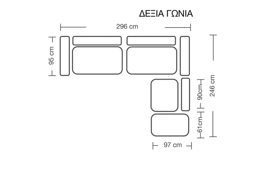 Πολυμορφικός-αναστρέψιμος καναπές London pakoworld γκρι-μπεζ ύφασμα με μαξιλάρια σε απόχρωση ανοιχτό γκρι 296x246x95εκ