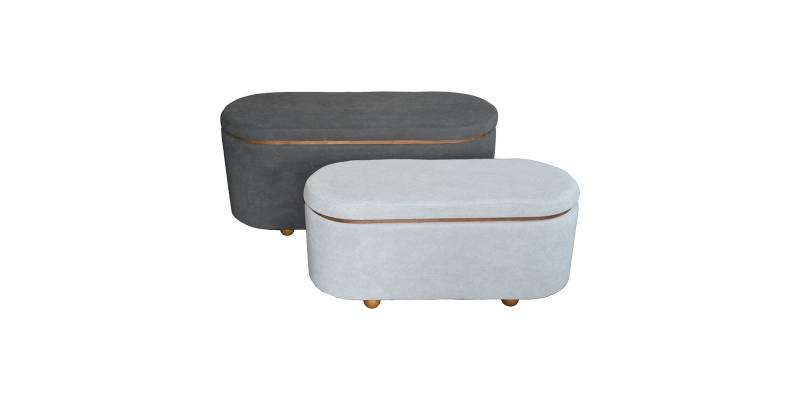 Σκαμπό μπαούλο Tara Inart σετ 2 τεμ ύφασμα σε γκρι και ανθρακί απόχρωση