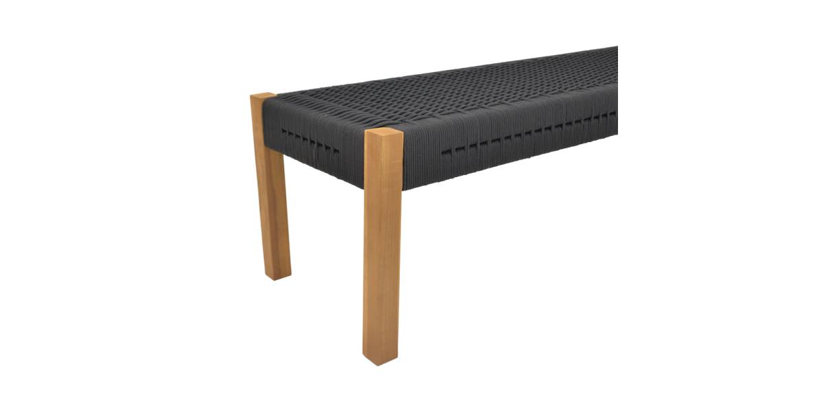 Παγκάκι Uma pakoworld teak ξύλο και pe σχοινί σε μαύρη απόχρωση 150x45x40εκ