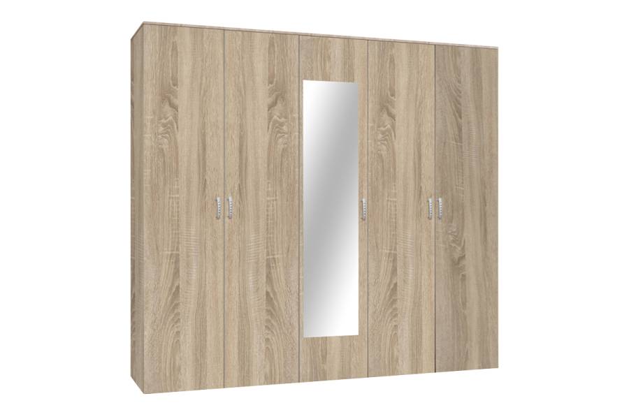 Ντουλάπα πεντάφυλλη με καθρέφτη Luna pakoworld σε sonoma απόχρωση 220x52x200εκ