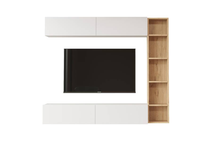 Σύνθετο σαλονιού Compo επιτοίχιο pakoworld σε oak-λευκό απόχρωση 169,10x25,8x143.5εκ